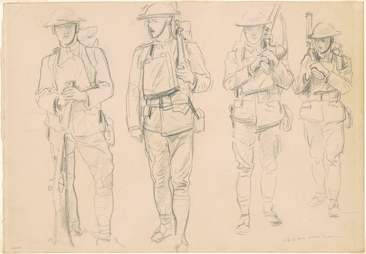 Studies for "Entering the War" [recto] by John Singer Sargent (American, 1856 - 1925), 16X12"(A3)Poster Print