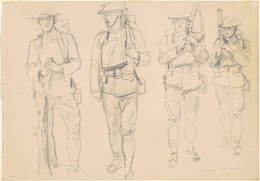 Studies for "Entering the War" [recto] by John Singer Sargent (American, 1856 - 1925), 16X12"(A3)Poster Print
