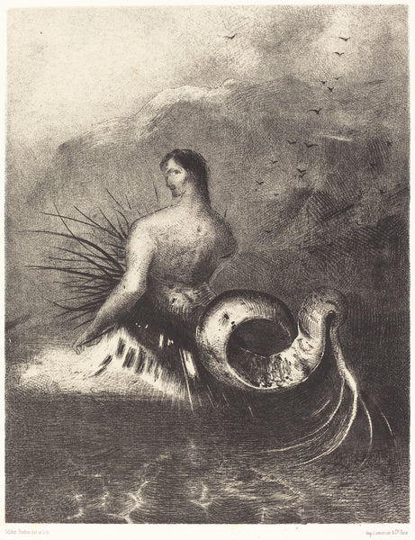 La sirene sortit des flots vetue de dards (The Siren clothed in barbs, emerged from the waves by Odilon Redon (French, 1840 - 1916), 16X12"(A3)Poster Print