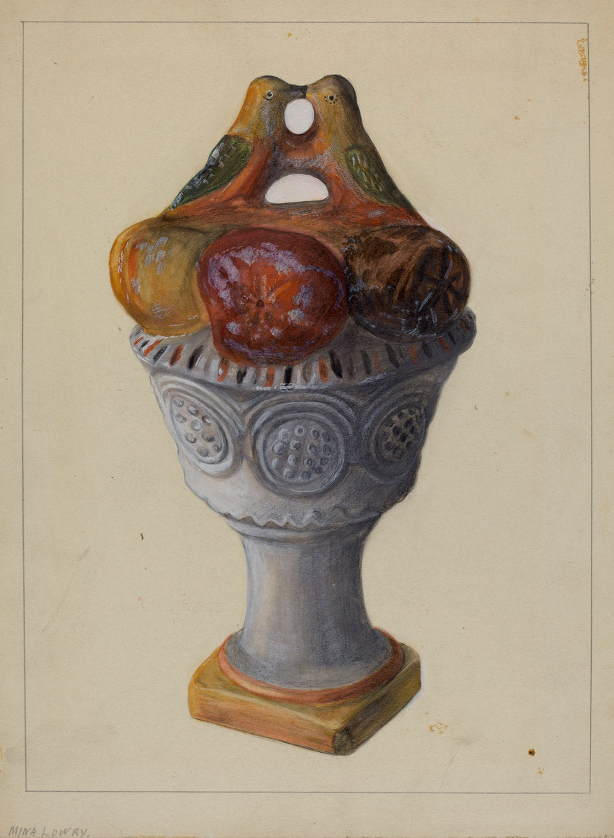 Chalkware Urn with Fruit and Birds by Mina Lowry (American, 1894 - 1942), 16X12"(A3)Poster Print