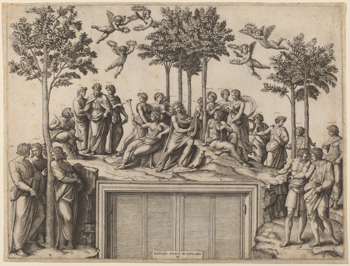 Parnassus by Marcantonio Raimondi after Raphael (Italian, c. 1480 - c. 1534), 16X12"(A3)Poster Print