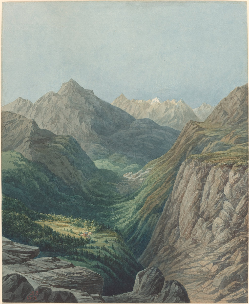 An Alpine Valley by Rodolphe Leon Berthoud (Swiss, 1822 - 1892), 16X12"(A3)Poster Print