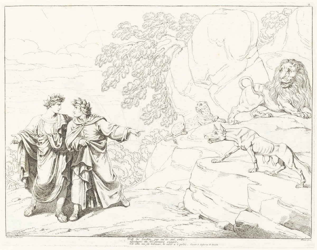 Divina Comedia di Dante  (volume I) by Bartolomeo Pinelli (Italian, 1781 - 1835), 16X12"(A3)Poster Print