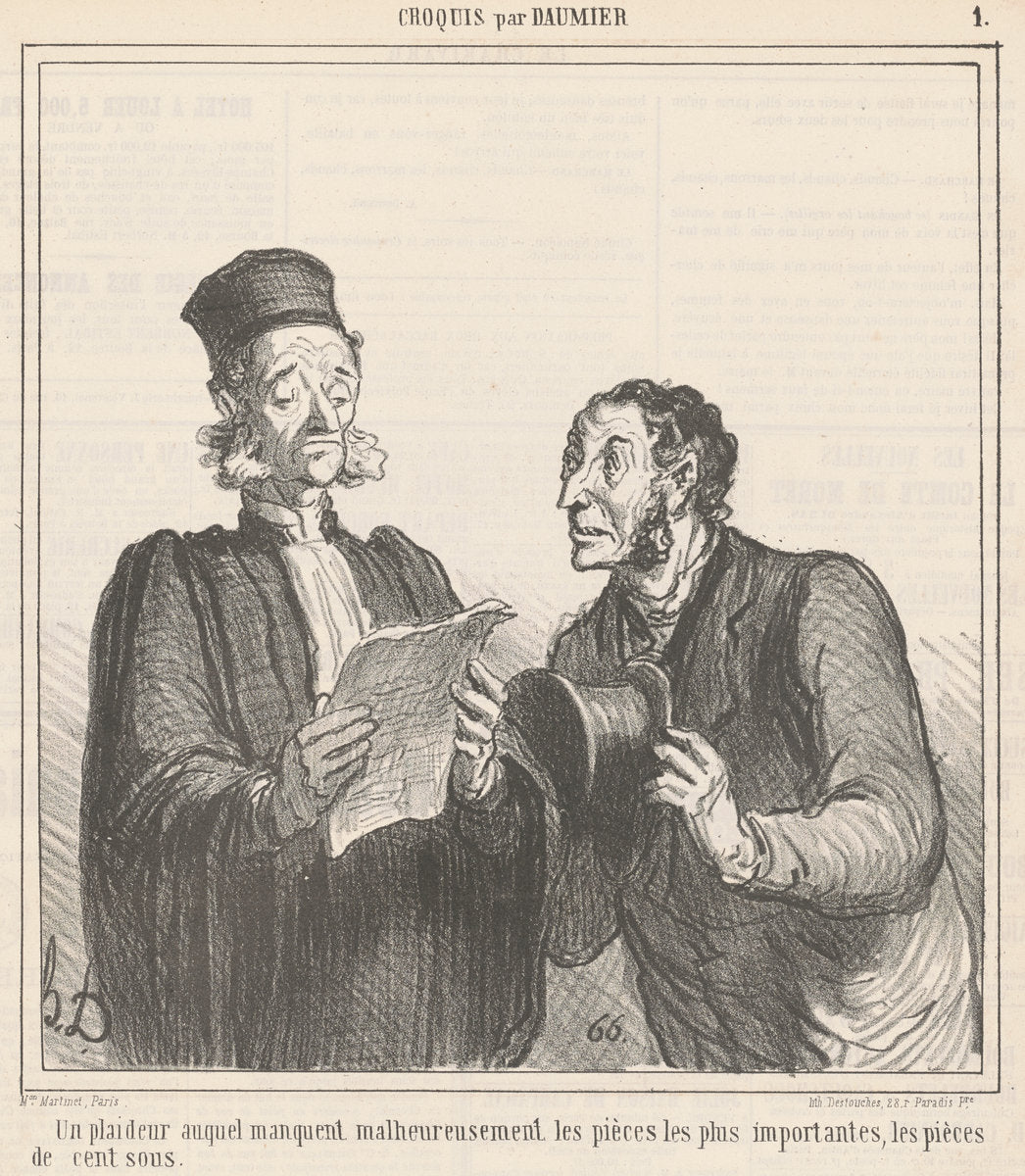 Un plaideur auquel manquent ... by Honoré Daumier (French, 1808 - 1879), 16X12"(A3)Poster Print