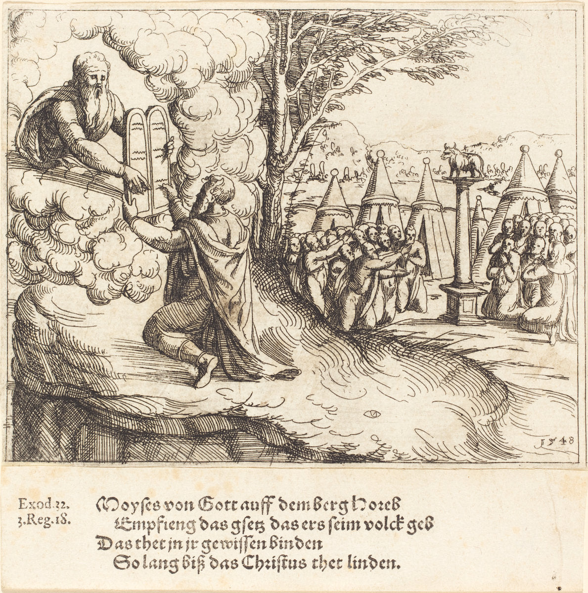 Moses Receiving the Tablets by Augustin Hirschvogel (German, 1503 - 1553), 16X12"(A3)Poster Print