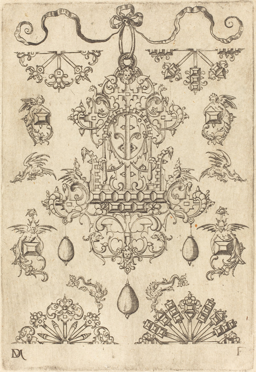 Large Pendant Surrounded by Ten Different Studs by Daniel Mignot (German, active 1593/1596), 16X12"(A3)Poster Print