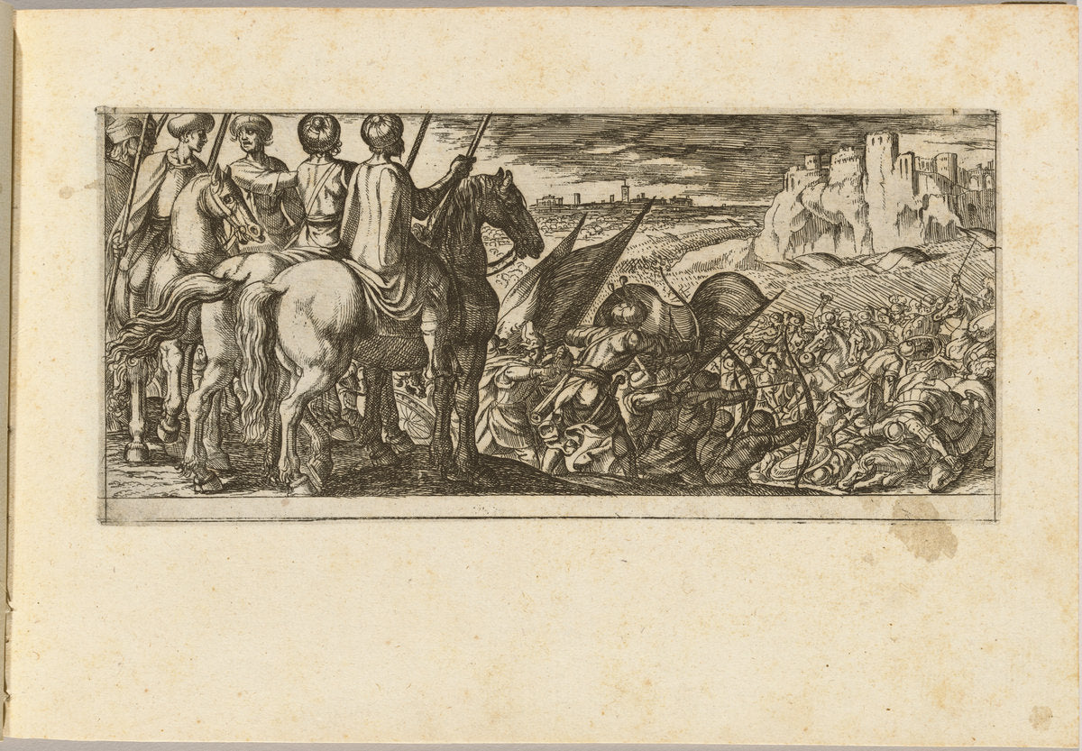 Battle Scene with Cavalry Observing from a Hill by Antonio Tempesta (Florentine, 1555 - 1630), 16X12"(A3)Poster Print