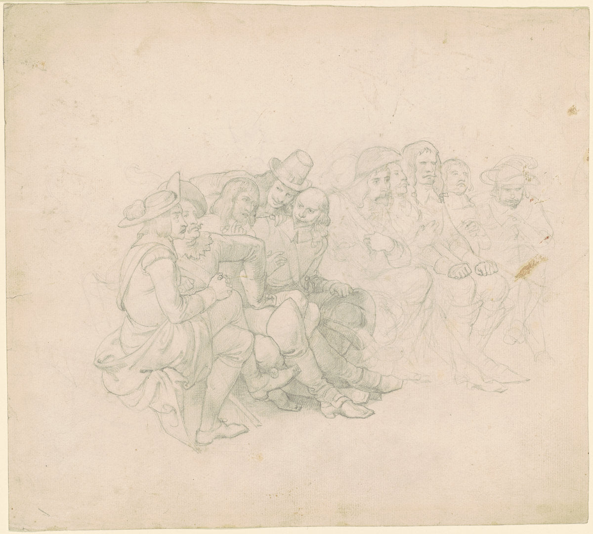 Men in Seventeenth-Century Costumes [recto] by Emanuel Gottlieb Leutze (American, born Germany, 1816 - 1868), 16X12"(A3)Poster Print