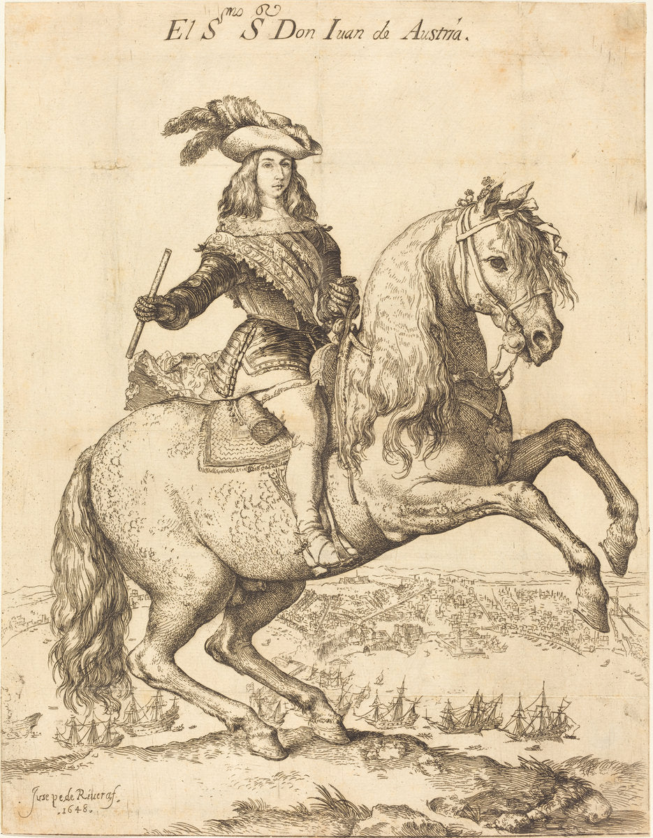 Equestrian Portrait of Don Juan de Austria by Jusepe de Ribera (Spanish, 1591 - 1652), 16X12"(A3)Poster Print
