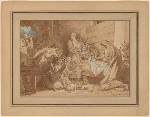 The Adoration of the Shepherds by Benjamin West (American, 1738 - 1820), 16X12"(A3)Poster Print