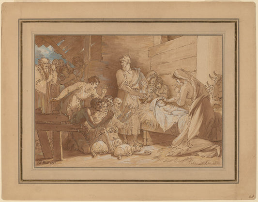 The Adoration of the Shepherds by Benjamin West (American, 1738 - 1820), 16X12"(A3)Poster Print