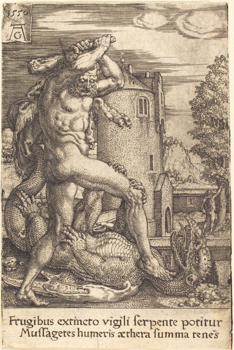 Hercules Slaying the Dragon by Heinrich Aldegrever (German, 1502 - 1555/1561), 16X12"(A3)Poster Print