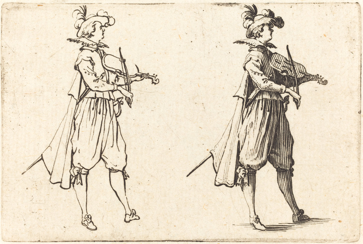 Violinist by Jacques Callot (French, 1592 - 1635), 16X12"(A3)Poster Print