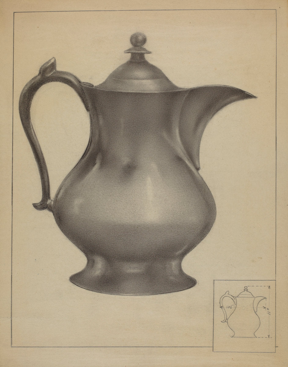 Pewter Water Pitcher by Arsen Maralian (American, active c. 1935), 16X12"(A3)Poster Print