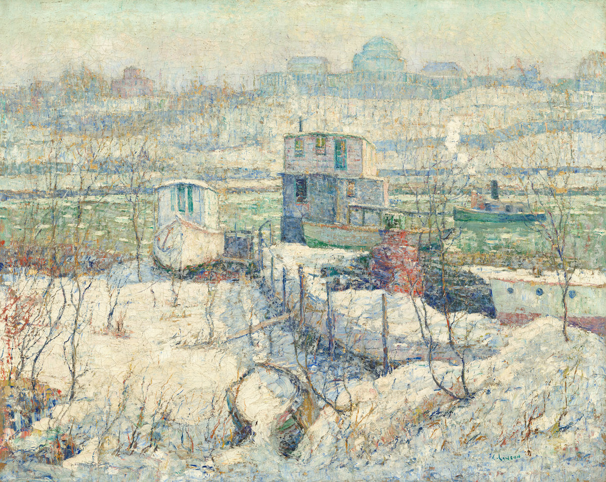 Boathouse, Winter, Harlem River by Ernest Lawson (American, born Canada, 1873 - 1939), 16X12"(A3)Poster Print