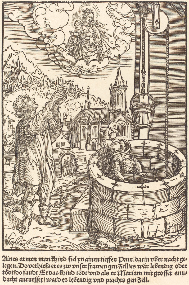 Aines armen man khind fiel ... by Master of the Miracles of Mariazell (German, active early 16th century), 16X12"(A3)Poster Print