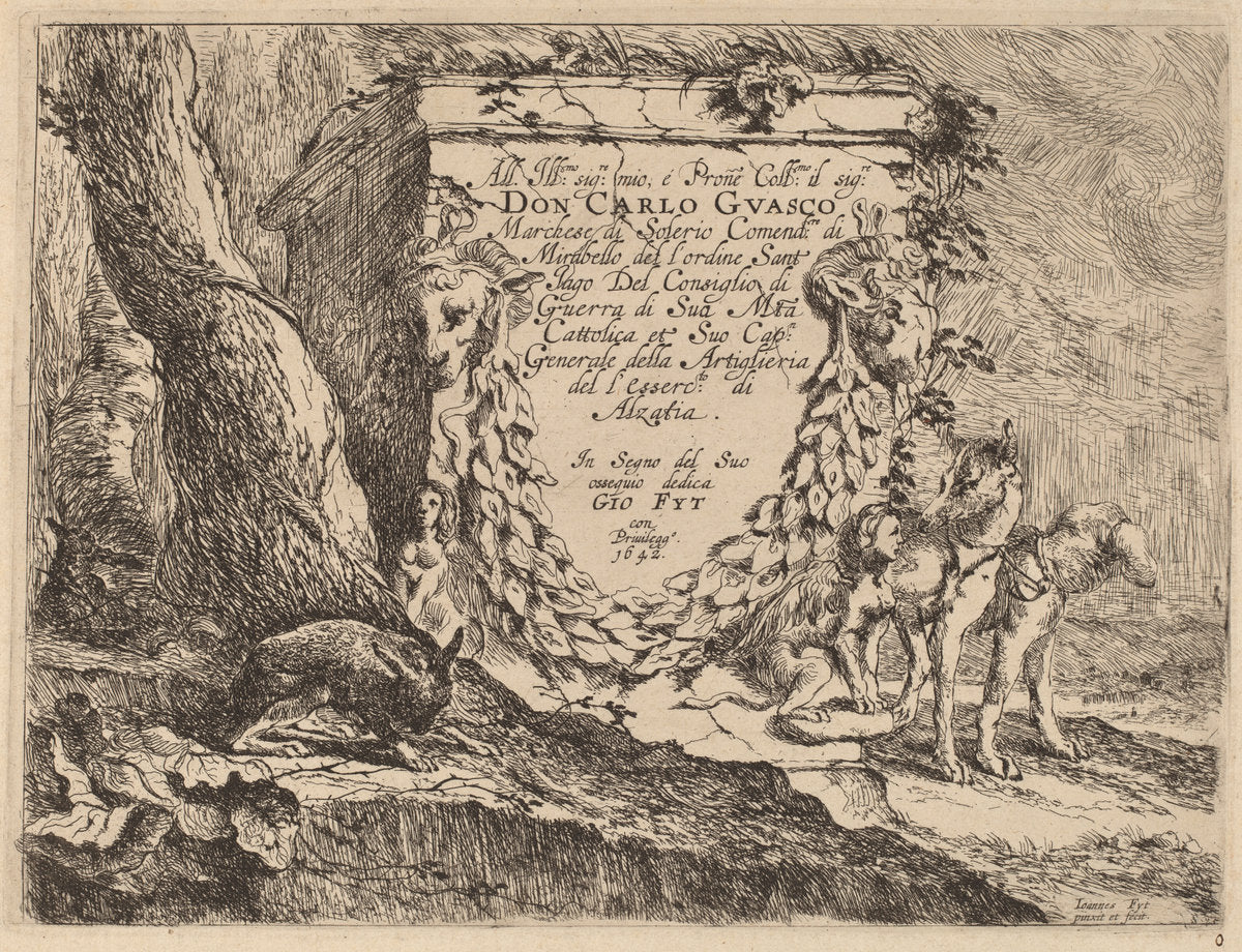 Title Page: Pedestal and a Pair of Dogs by Jan Fyt (Flemish, 1611 - 1661), 16X12"(A3)Poster Print