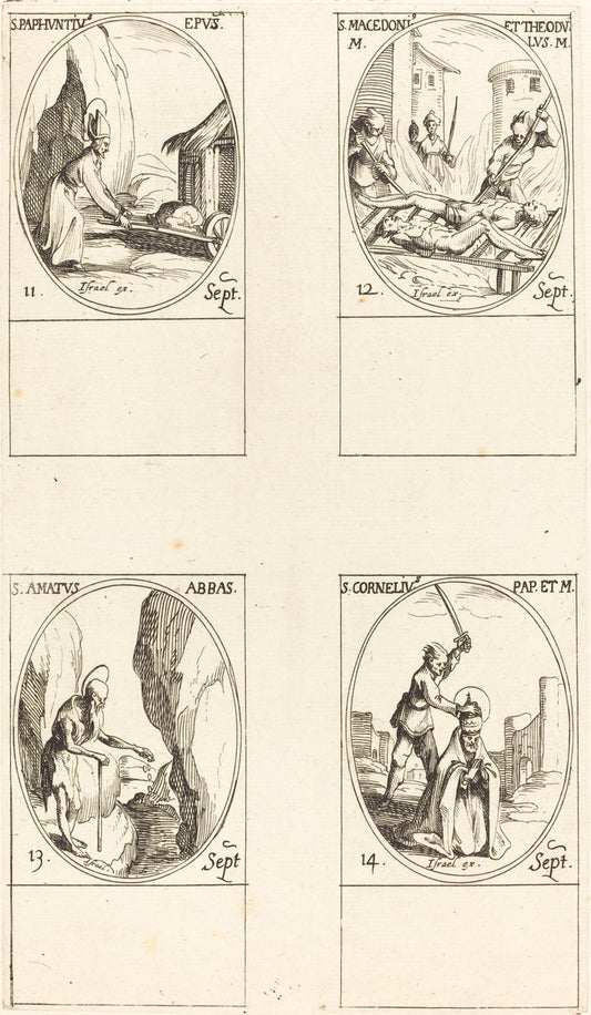 St. Paphnutius; Sts. Macedonius and Theodulus; St. Amatus; St. Cornelias by Jacques Callot (French, 1592 - 1635), 16X12"(A3)Poster Print