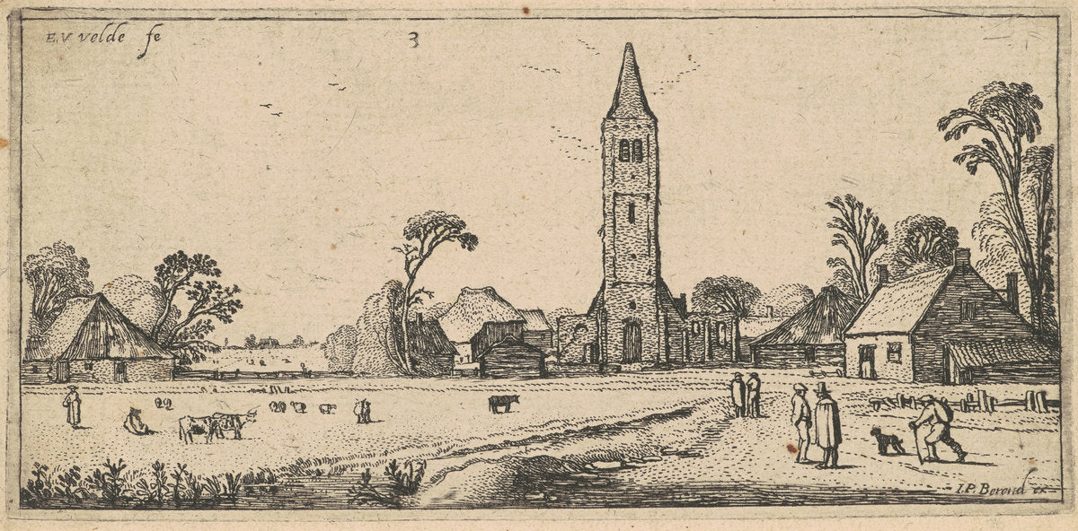Landscape with a Meadow and a Village Church by Esaias van de Velde I (Dutch, 1587 - 1630), 16X12"(A3)Poster Print