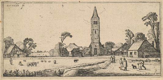 Landscape with a Meadow and a Village Church by Esaias van de Velde I (Dutch, 1587 - 1630), 16X12"(A3)Poster Print