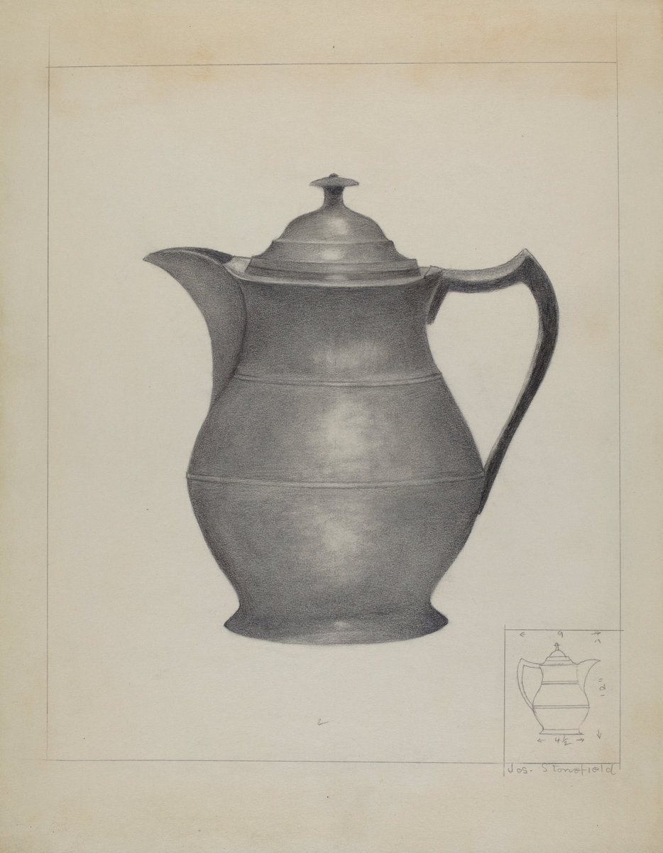 Pewter Covered Water Pitcher by Joseph Stonefield (American, active c. 1935), 16X12"(A3)Poster Print