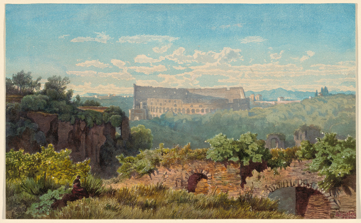 The Colosseum Seen from the Palatine Hill by Julius Zielke (German, 1826 - 1907), 16X12"(A3)Poster Print
