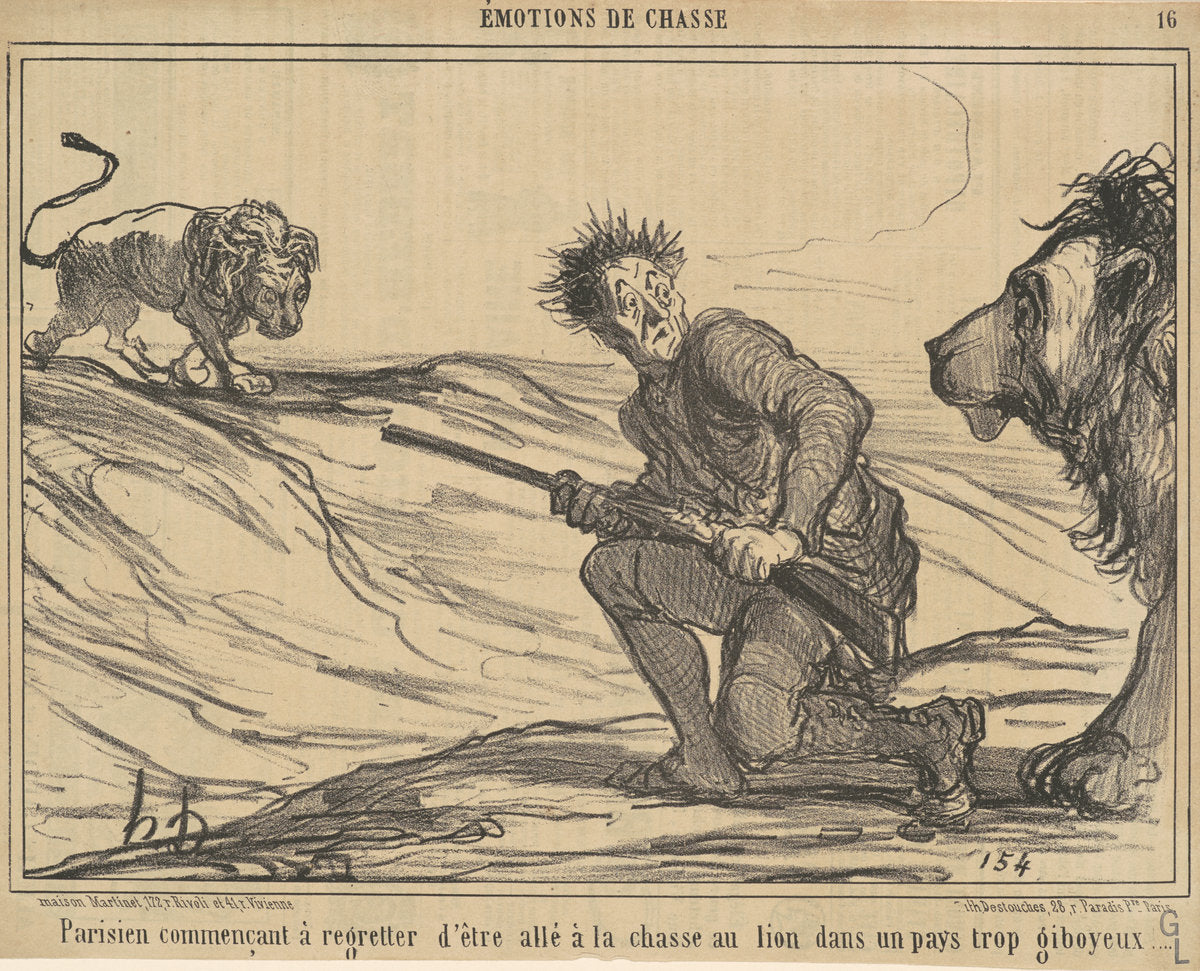 Parisien commencant a regretter ... la chasse au lion ... by Honoré Daumier (French, 1808 - 1879), 16X12"(A3)Poster Print