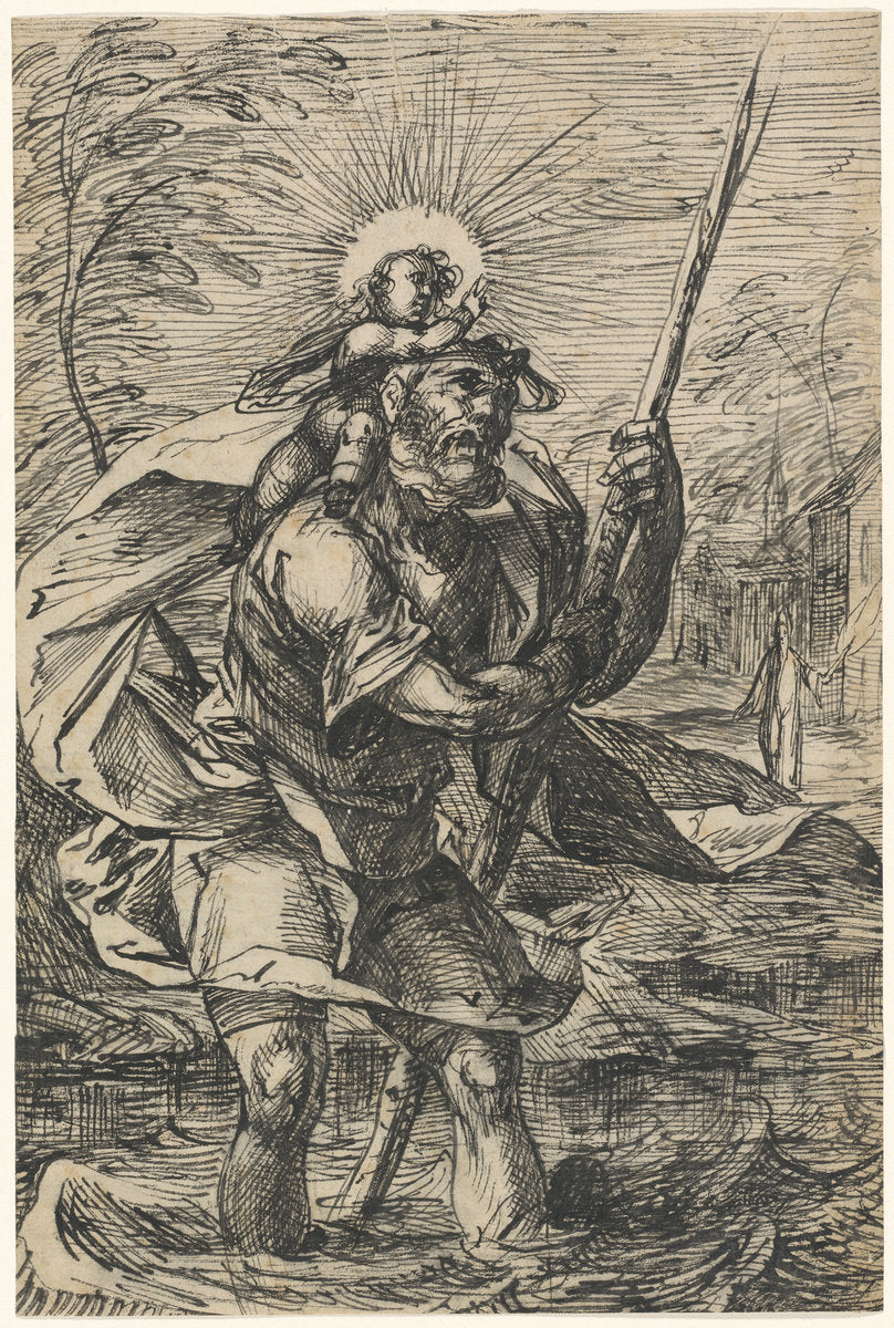 Saint Christopher (recto) by Hermann Weyer (German, 1596 - c. 1621), 16X12"(A3)Poster Print
