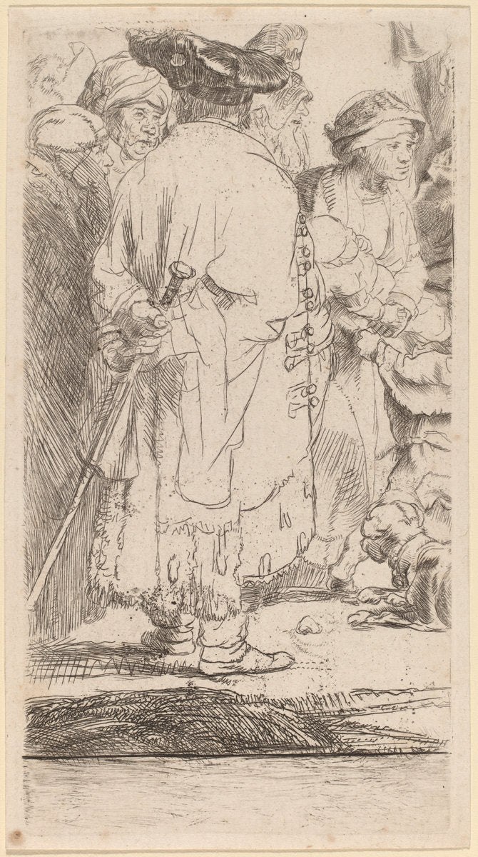 The Man with a Cane (Fragment from the Hundred Guilder Print) by Rembrandt van Rijn and William Baillie (Dutch, 1606 - 1669), 16X12"(A3)Poster Print