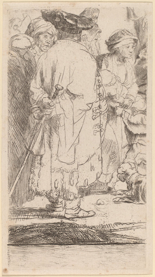 The Man with a Cane (Fragment from the Hundred Guilder Print) by Rembrandt van Rijn and William Baillie (Dutch, 1606 - 1669), 16X12"(A3)Poster Print
