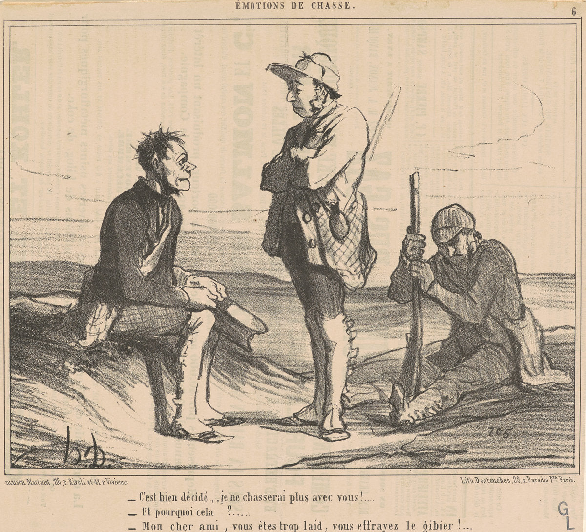 C'est bien décidé ... Je ne chasserai plus avec vous! ... by Honoré Daumier (French, 1808 - 1879), 16X12"(A3)Poster Print