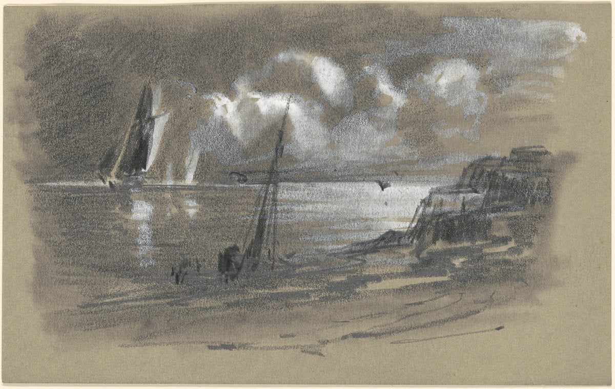Seacoast by Moonlight [recto] by attributed to Edward Moran (American, 1829 - 1901), 16X12"(A3)Poster Print