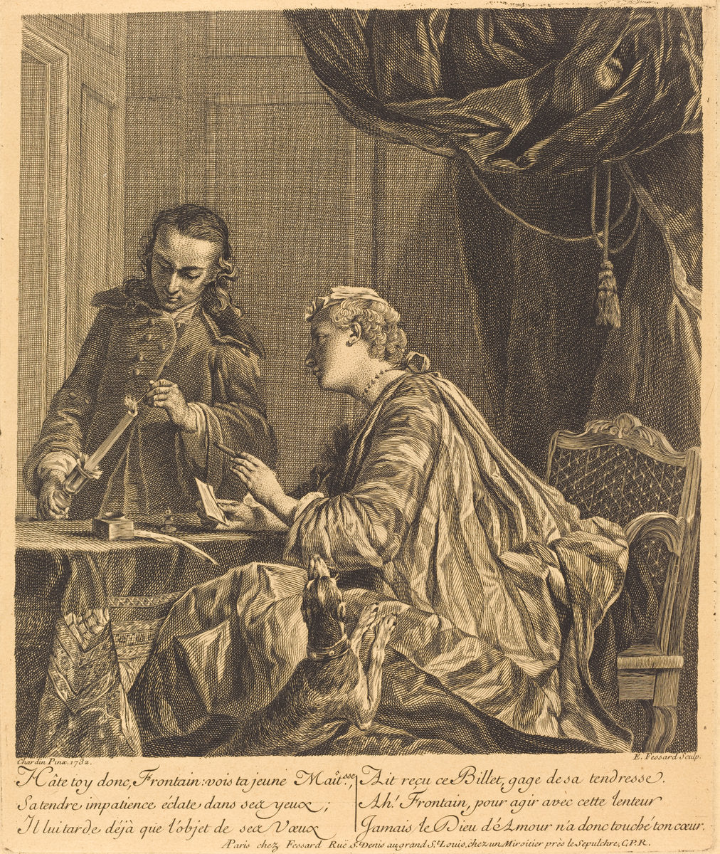 Dame cachetant une lettre (Lady Sealing a Letter) by Etienne Fessard after Jean Siméon Chardin (French, 1714 - 1777), 16X12"(A3)Poster Print