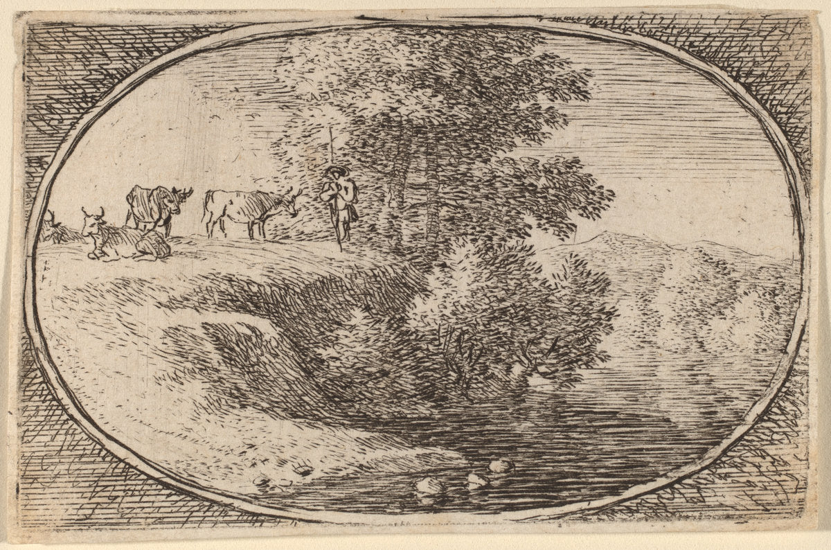 Herd of Cows on Bluff to Left of Water by Herman van Swanevelt (Dutch, c. 1600 - 1655), 16X12"(A3)Poster Print