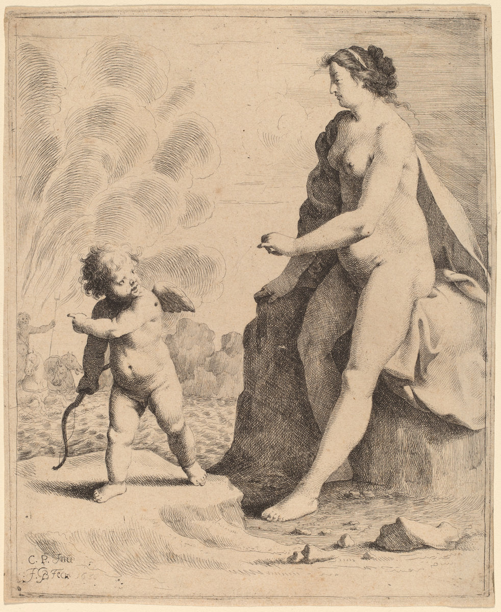 Venus and Cupid by Jan Gerritsz van Bronckhorst after Cornelis van Poelenburch (Dutch, c. 1603 - 1661), 16X12"(A3)Poster Print