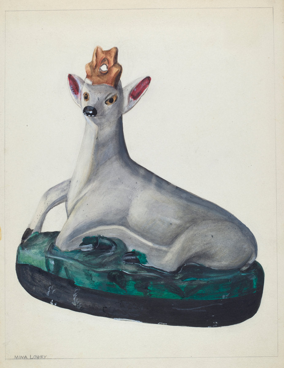 Deer Figurine by Mina Lowry (American, 1894 - 1942), 16X12"(A3)Poster Print