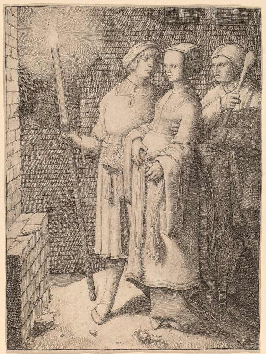 The Man with the Torch and a Woman Followed by a Fool by Lucas van Leyden (Netherlandish, 1489/1494 - 1533), 16X12"(A3)Poster Print