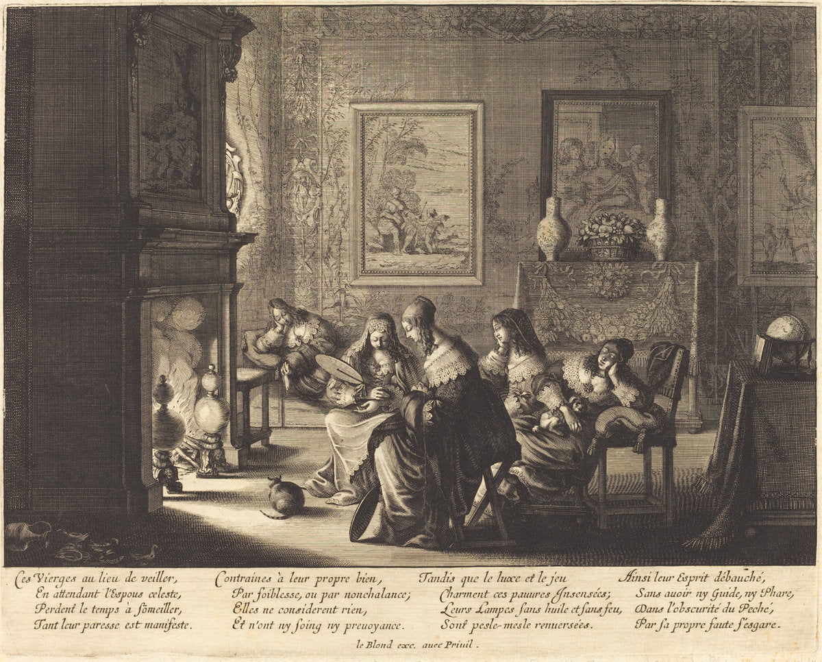 The Foolish Virgins Sleeping by Abraham Bosse (French, 1602 - 1676), 16X12"(A3)Poster Print