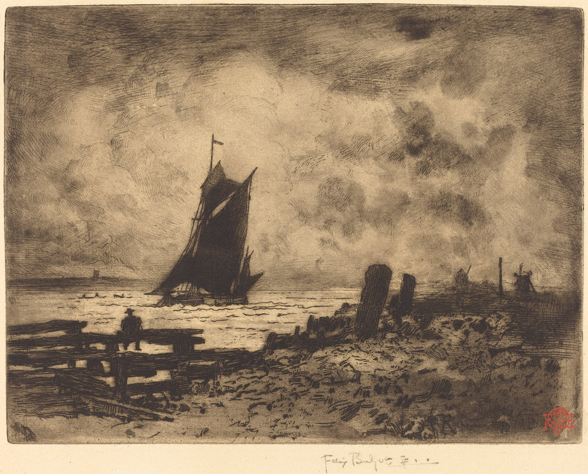 La Petite Marine - Souvenir de Medway by Félix-Hilaire Buhot (French, 1847 - 1898), 16X12"(A3)Poster Print