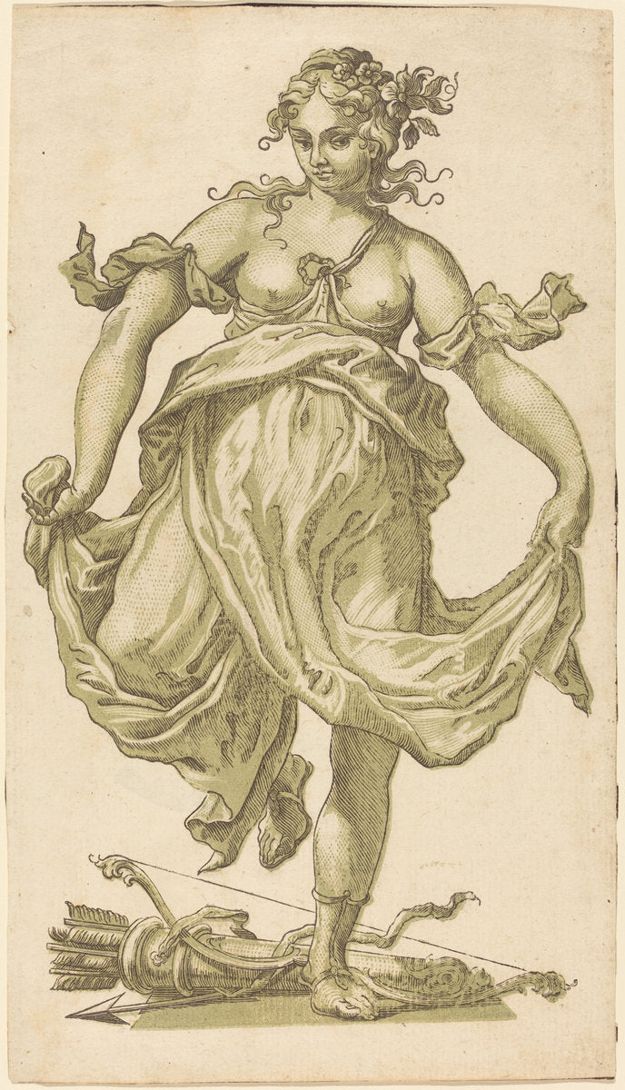 Dancing Nymph with Bow and Arrows by John Baptist Jackson (English, 1701 - c. 1780), 16X12"(A3)Poster Print