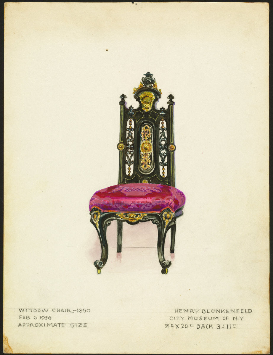 Window Chair (one of a pair) by Henry Blonkenfeld (American, active c. 1935), 16X12"(A3)Poster Print