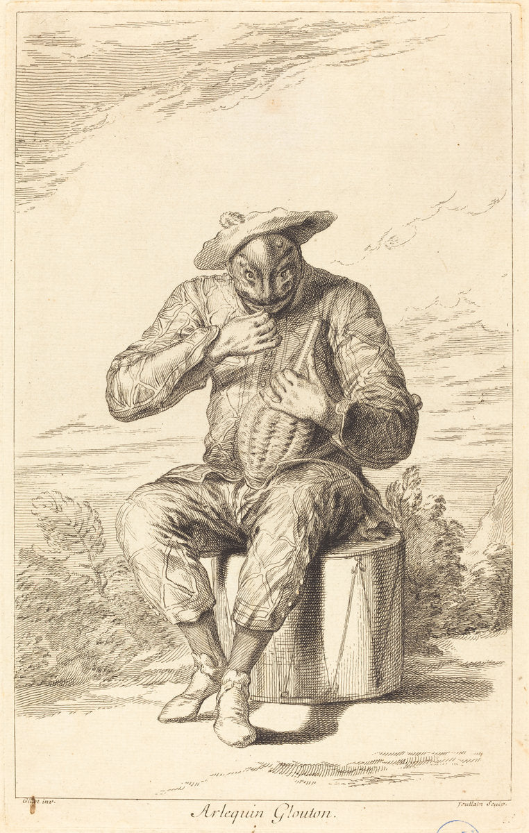 Arlequin Glouton by François Joullain after Claude Gillot (French, 1697 - 1778), 16X12"(A3)Poster Print