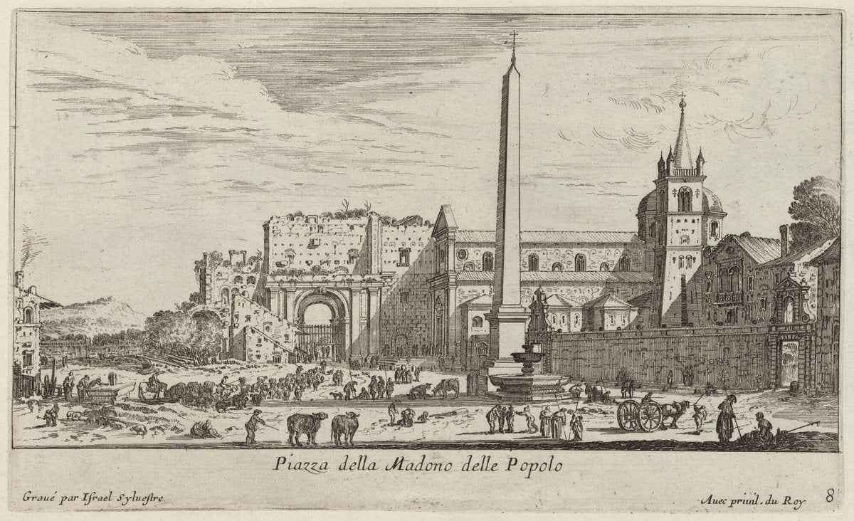 Piazza della Madono delle Popolo by Israël Silvestre (French, 1621 - 1691), 16X12"(A3)Poster Print