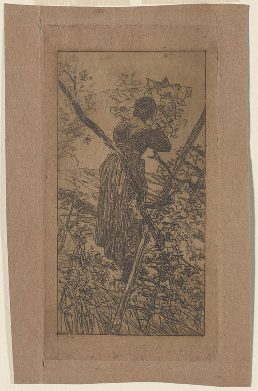 Gathering Leaves (Raccoglitrice di foglie) by Giovanni Fattori (Italian, 1825 - 1908), 16X12"(A3)Poster Print