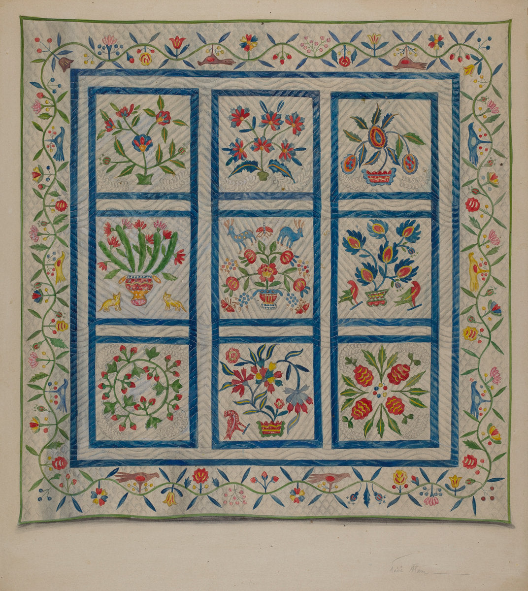 Quilt by Marie Alain (American, active c. 1935), 16X12"(A3)Poster Print