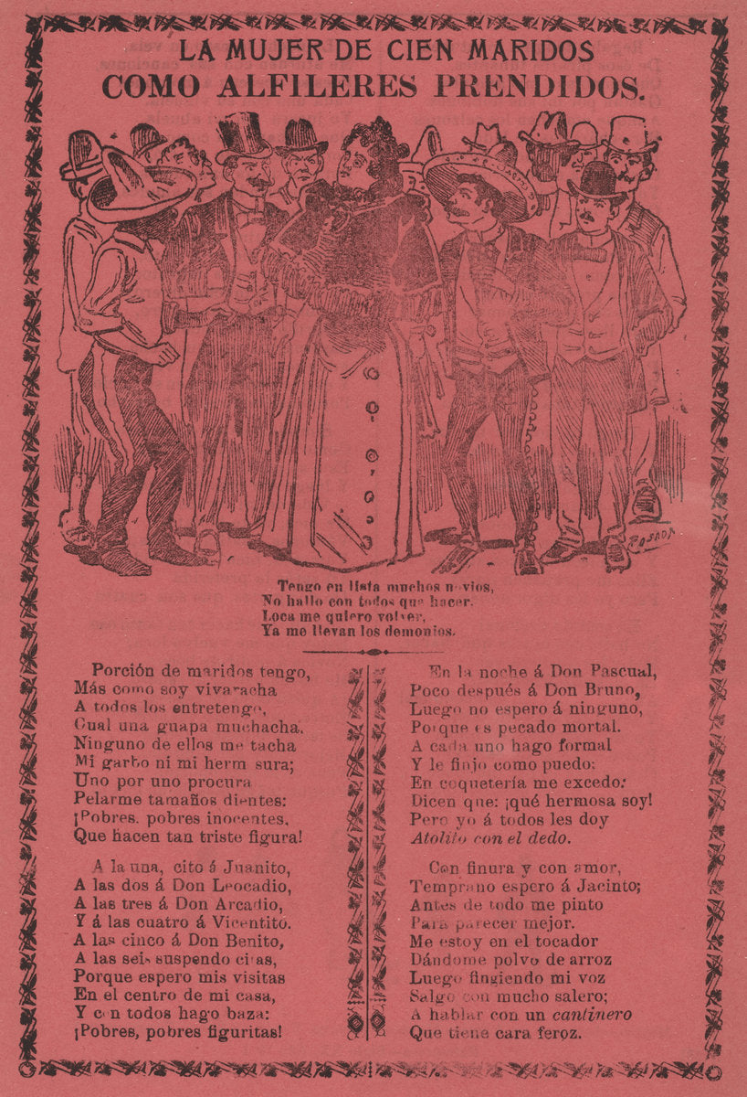 La Mujer de Cien Maridos - Como Alfileres Prendidos by José Guadalupe Posada (Mexican, 1851 - 1913), 16X12"(A3)Poster Print