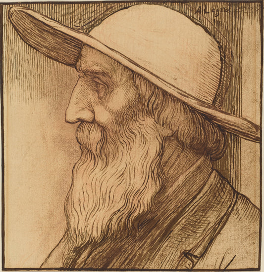 Head of an Old Man with a Wide-Brimmed Hat by Alphonse Legros (French, 1837 - 1911), 16X12"(A3)Poster Print
