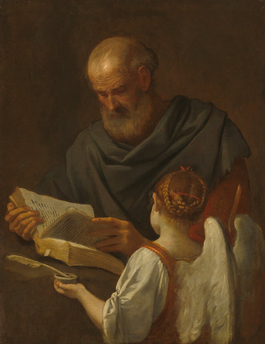 Saint Matthew and the Angel by Simone Cantarini (Pesarese, 1612 - 1648), 16X12"(A3)Poster Print