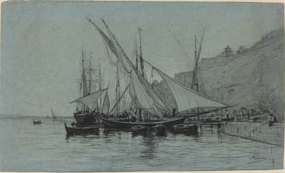 The Port of Monaco by Adolphe Appian (French, 1818 - 1898), 16X12"(A3)Poster Print