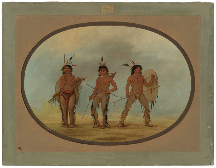 Three Cheyenne Warriors by George Catlin (American, 1796 - 1872), 16X12